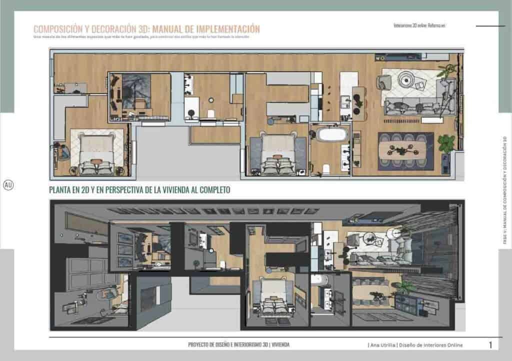 DECORACIÓN DE INTERIORES EN 2D DE UN “HOME OFFICE” PARA TRES EN GERONA -  Diseño e Interiorismo Online
