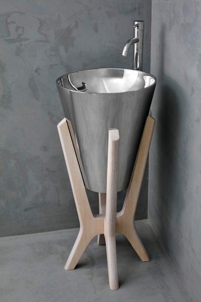 8307 LAVABO CÓNICO ACERO BRILLO + pedestal 8223